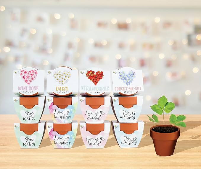 BUZZY Seeds Terracotta Mini Grow Pots Flower Plant Starter Kit – Love Collection Assorted 12-Pack – Indoor DIY Garden Kit – Perfect Wedding Favors, Bridal Shower Gifts & Gardening Gifts