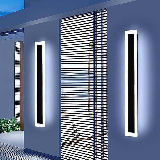 Upgrade Widened 2 Pack Long Outdoor LED Wall Light, 57inch Modern Minimalist Wall Sconce, 3 Color 3000K/4500K/6000K, 50W, IP65 Waterproof, Black Exterior Lighting Fixture for Patio, Garden, Garage