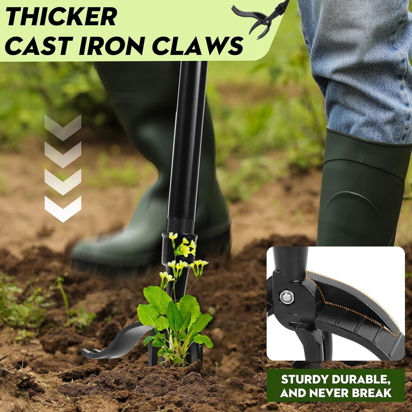 Manual Weed Puller Tool - Reinforced 4-Claw Steel Head - Updated Version Efficient Weed Remover with Long Handle for Garden Weeding Easily Remove Weeds Effortlessly Without Kneeling