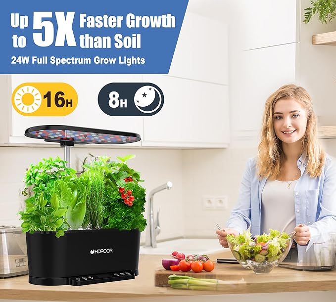 Hydroponics Growing System Kit APP Controlled, 15 Pods Indoor Herb Garden Hydroponic 36W Grow Light, Smart Indoor Garden, Height Adjustable to 30", Auto Timer, Quiet Pump, Water Shortage Alarm, Black