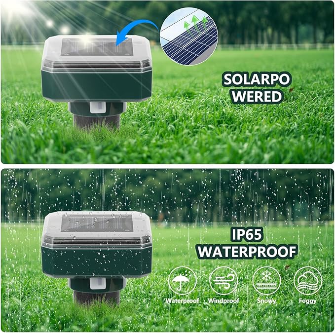 Mole Repellent Solar Powered, 8 Pack Waterproof Ultrasonic Deterrent Gopher Vole Repellent Outdoor, Repellent Rat, Squirrel, Skunk, Mole for Lawns Garden Yard