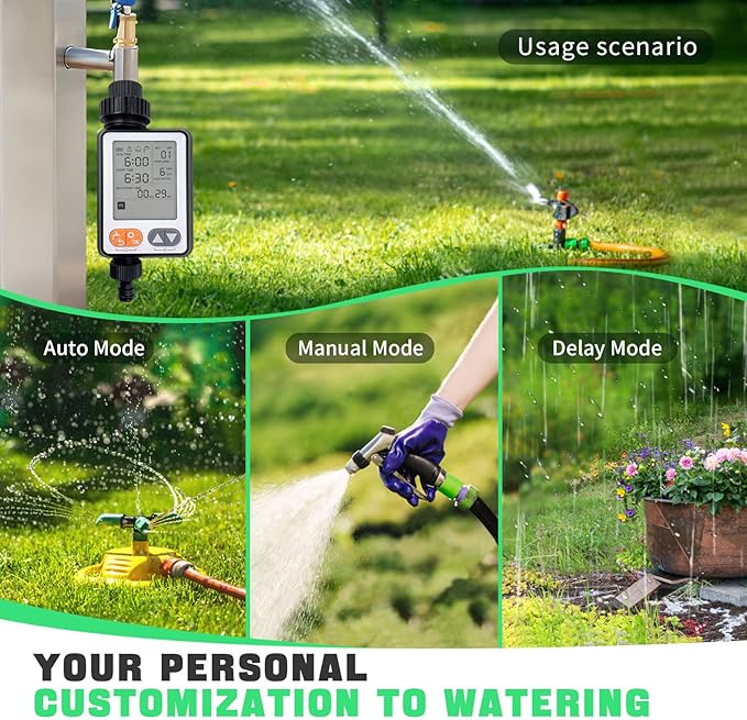 Sprinkler Timer for Garden Hose, 10 Programmable Water Timer with with Auto Rain Delay, IP54 Waterproof 3.3โ Large LCD Drip Irrigation System Timers for Plant, Yard, Lawns, Outdoor