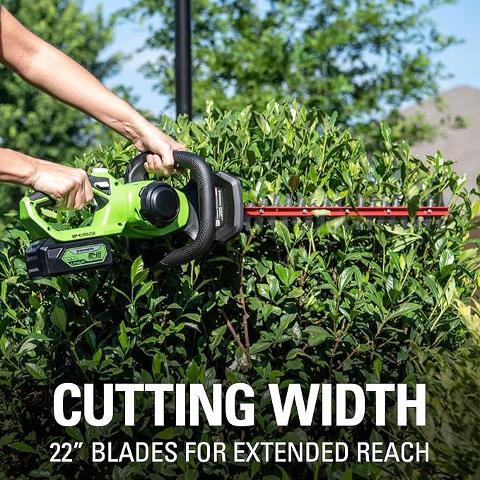 Greenworks 48V (2 x 24V) Cordless Brushless Axial Leaf Blower,24V Cordless Battery Hedge Trimmer Combo Kit