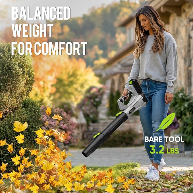Steelite Leaf Blower Cordless with 2 Battery and Charger, 20V Electric Leaf Blowers, Lightweight Handheld Blower for Lawn Care, Patio, Garden, Grey and Green