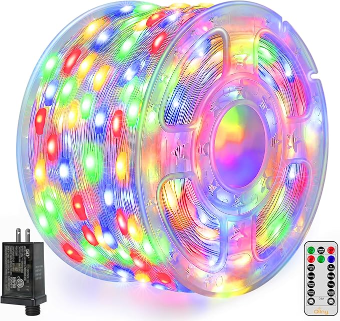 Ollny Christmas Lights Outdoor 600LED 197FT, Multicolor Christmas Tree Lights IP67 Waterproof, Plug in Fairy Lights with Remote 8 Modes Timer, Xmas Light for Indoor House Holiday Decor