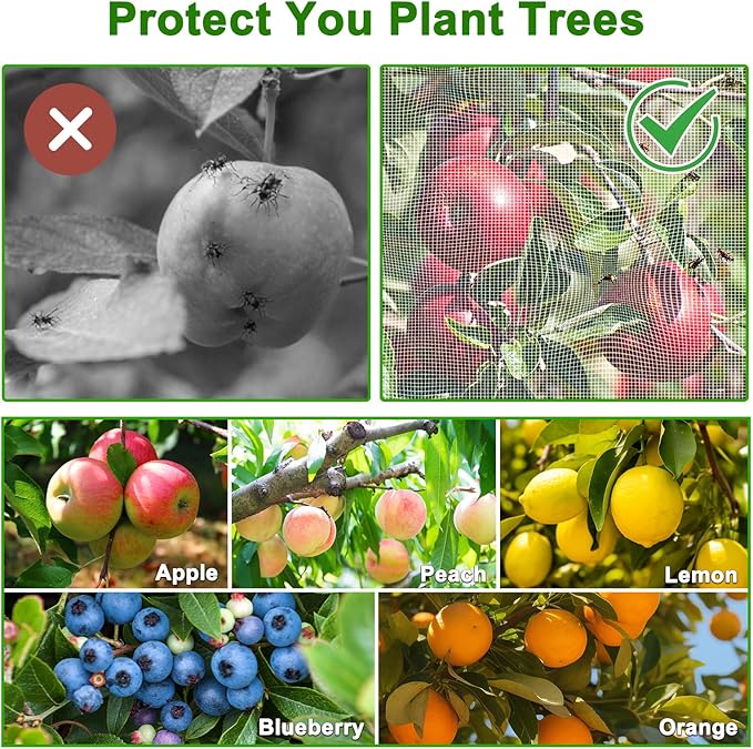 2-Pack 6 x 6ft Garden Netting with Zipper & Drawstring, Reusable Fine Mesh Cover for Plants, Fruit Trees, Vegetable Protection from Birds, Squirrels, Deer