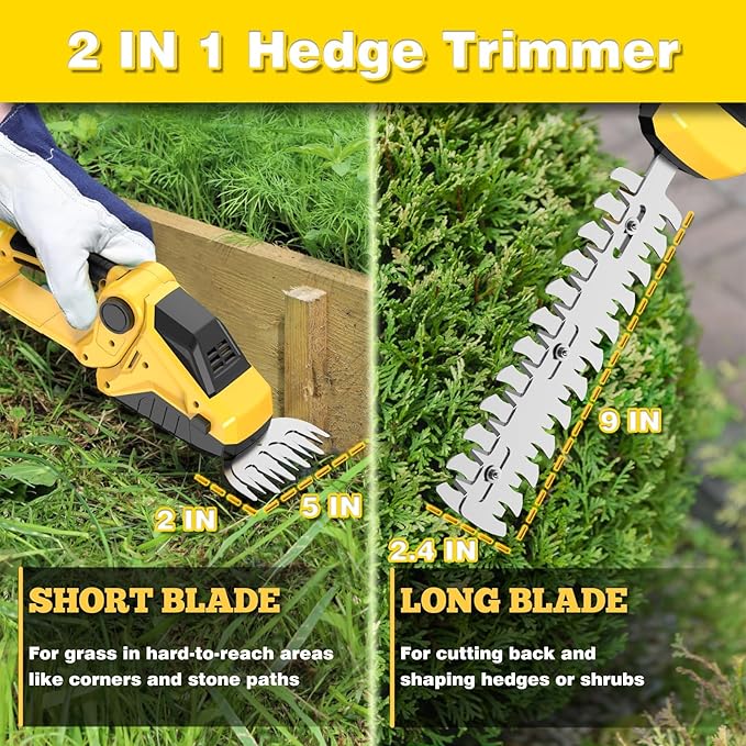 Cordless Hedge Trimmer for Dewalt 20V Battery(No Battery),2200RPM Cordless Mini Grass Shears,2 in 1 Handheld Electric Hedge Trimmer/Grass Cutter, Shrub Trimmer Bush Trimmer for Gardening,Lawn,Yard