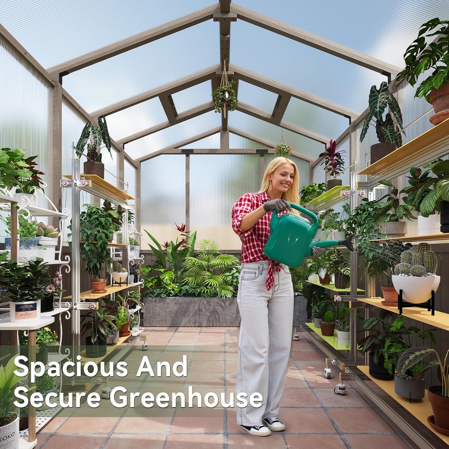 Aoxun 6x10 FT Walk-in Wooden Greenhouse,Solid Cedar Frame,Polycarbonate Panels, Automatically Temperature Control Roof Vent and Lockable Door,for Outdoor, Garden, Backyard,Patio, Lawn, Gray