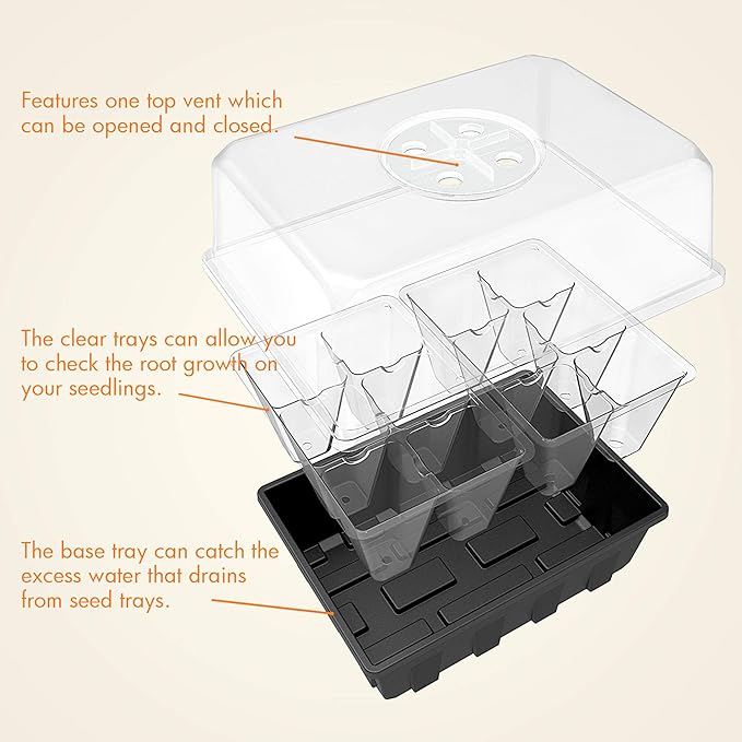 Gardzen 20 Pack Seed Starting Tray, Plant Germination Trays, Seed Starter Kit with Adjustable Humidity Vented Dome, Plant Growing Kit 6.6" x 4.5", Total 240-Cell, Clear