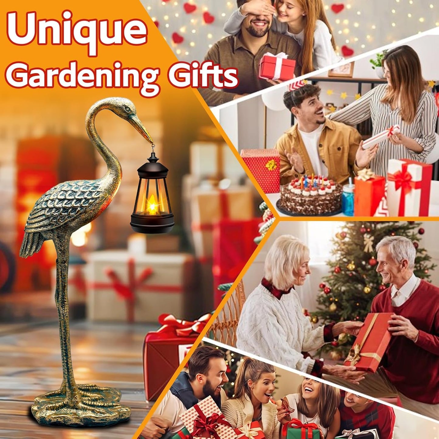 Solar Garden Statue Crane Figurine, Outdoor Hanging Solar Lanterns, 17.7 Inch Blue Heron Sculpture Statue for Patio Yard Porch, Garden Decor for Outside Gifts for Christmas Mom, Women, Mother's Day