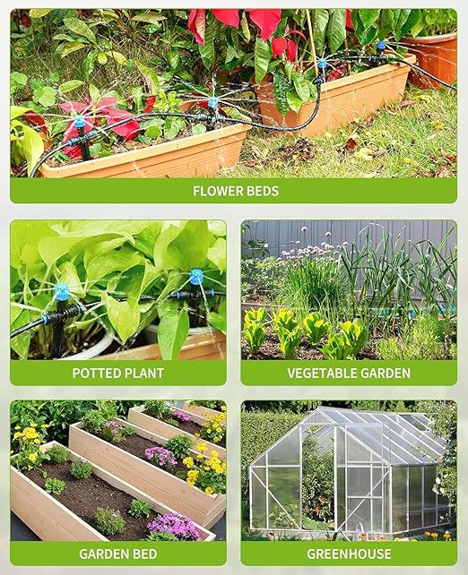 32.8FT Quick-Connect Drip Irrigation Kit with Adjustable Fan-Shaped Drippers for Garden Watering, Saving Water Automatic Irrigation Equipment for Raised Bed Plants Vegetable Garden Greenhouse
