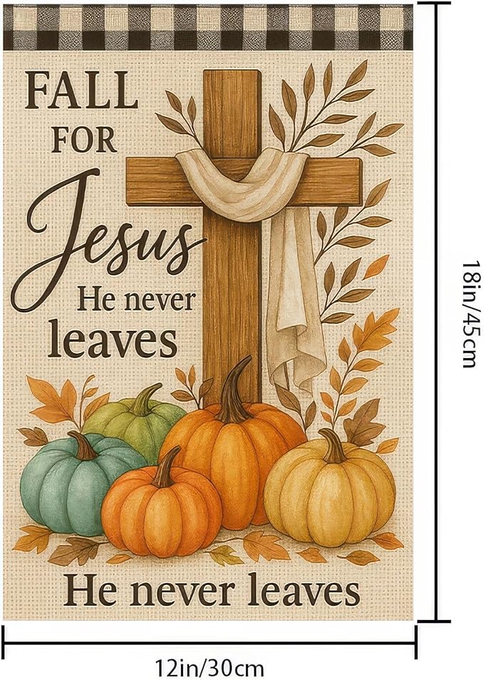 Thanksgiving Fall Garden Flag 12x18 Inch Fall for Jesus Outdoor Flag Double Sided Religious Cross and Pumpkin Yard Banner for Porch Lawn Patio Autumn Seasonal Decor