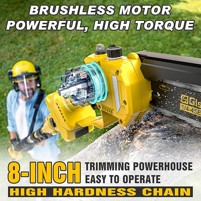 2-in-1 Electric Pole Saws for Tree Trimming,8" Mini Chainsaw Cordless with Extension Pole, 1000W Brushless Motor,Auto Oiling,15.58 FT Max Reach Extension Pole for Outdoors Pruning with 2×Batteries