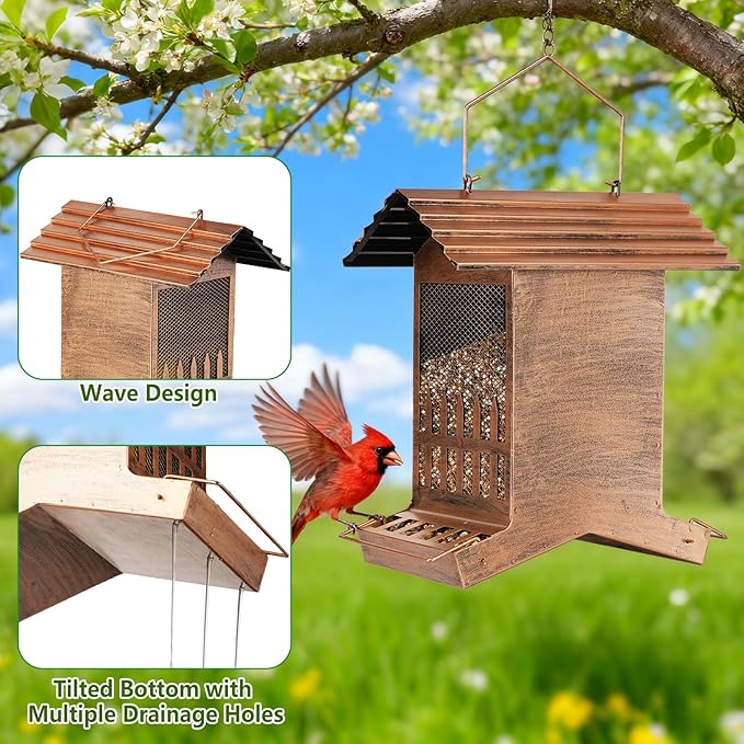 Bird Feeders for Outdoors, 8LBS Large Capacity Hanging Metal Wild Bird Seed Feeder for Outside Finch Cardinal Blue Jay and More