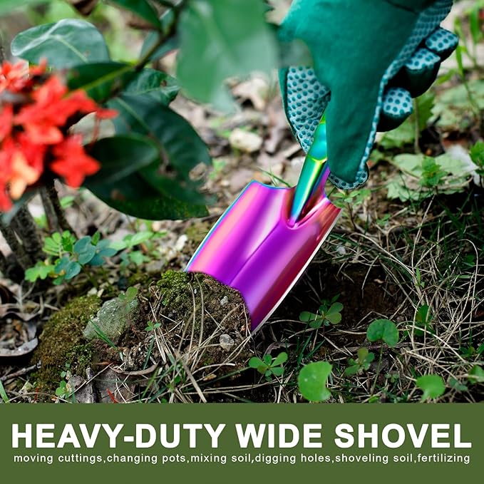 Rainbow Gardening Tool Set, Shovel, Pruning Shears and Hand Fork Gardening Hand toolsgardening Supplies (5 Pieces) Gardening Gifts for Women