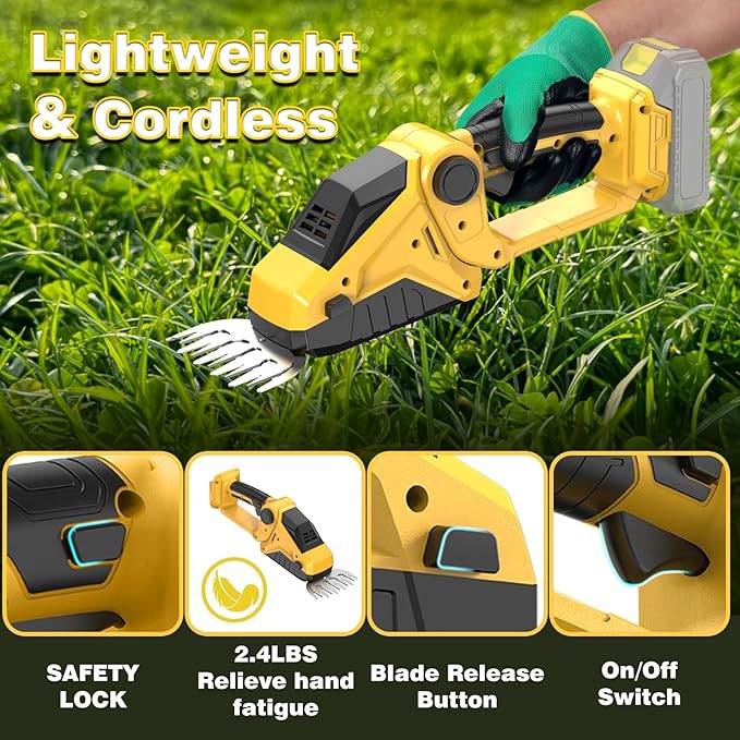 Cordless Hedge Trimmer for Dewalt 20V Battery(No Battery),2200RPM Cordless Mini Grass Shears,2 in 1 Handheld Electric Hedge Trimmer/Grass Cutter, Shrub Trimmer Bush Trimmer for Gardening,Lawn,Yard