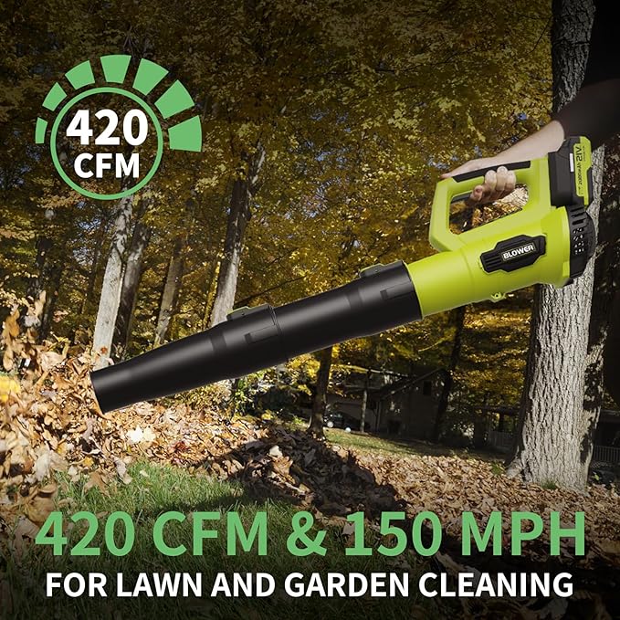 Leaf Blower, 21V Cordless Electric Blower with 2 2.0Ah Batteries and 1 Hour Fast Charger, Lightweight Leaf Blower for Patio Cleaning, Lawn Care, Blowing Fallen Leaves and Dust, etc.