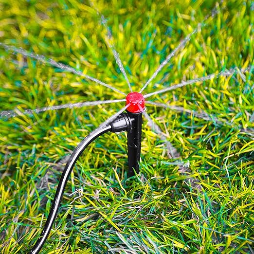 50 Pieces Drip Irrigation Emitters, Adjustable 360 Degree Drip Stream Emitters on 5" with Stake for 1/4" Drip Irrigation Tubing Irrigation 8 Hole Stream Drippers for Garden Watering System