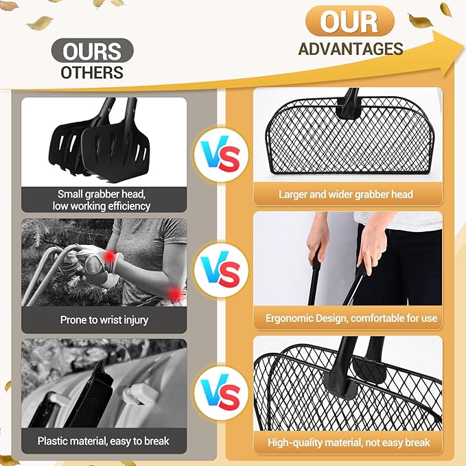 CAROD Leaf Grabber Rake with Long Handle, Lightweight Metal Leaves Rakes, Leaf Collector for Gardening, Leaf and Grass Picker Upper, Efficient and Labor-Saving Yard Rake Leaf Grabber No Bending Over