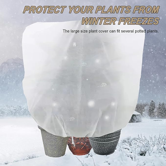 Plant Covers Freeze Protection – 50" × 75" Reusable Plant Protector Bag with Drawstring and Zipper for Plants Trees Shrub, Frost Jacket Warm Blanket for Freeze Frost Protection Season Extension