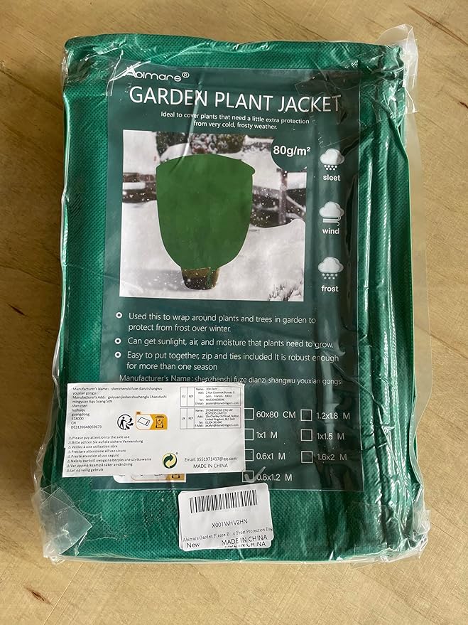 Abimars Thicker Plant Covers Freeze Protection Jacket 2.36 oz/yd², 2.5'x4' Reusable Winter Plant Covers with Drawstring & Zipper, 2 Pack Light, Porous Fabric for Plant Breathing