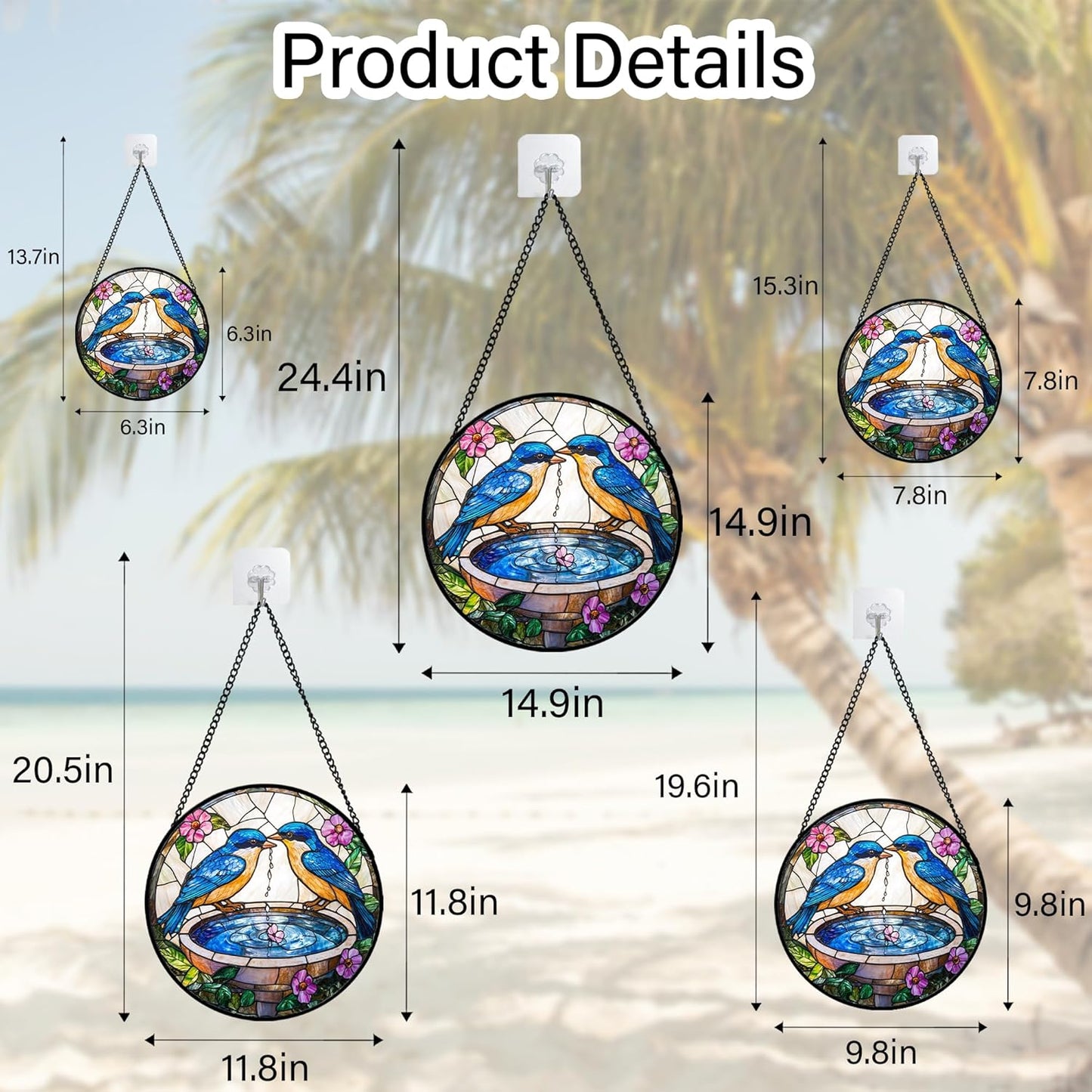 Stained Glass Window Hanging, 2 Blue Birds Suncatcher Diamond Glass Panel Hangings Bird Lover Sun Catchers Decor for Birthday for Women, Men, Wife, Aunt, and Mom 14.9 in