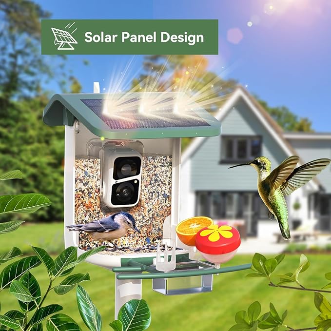 Smart Bird Feeder with Camera, Solar Bird Feeder - 2K HD Live Video Camera AI Identify Birds, Visible Window Auto Capture -Instant Arrival Alerts, Birds Lover Gifts
