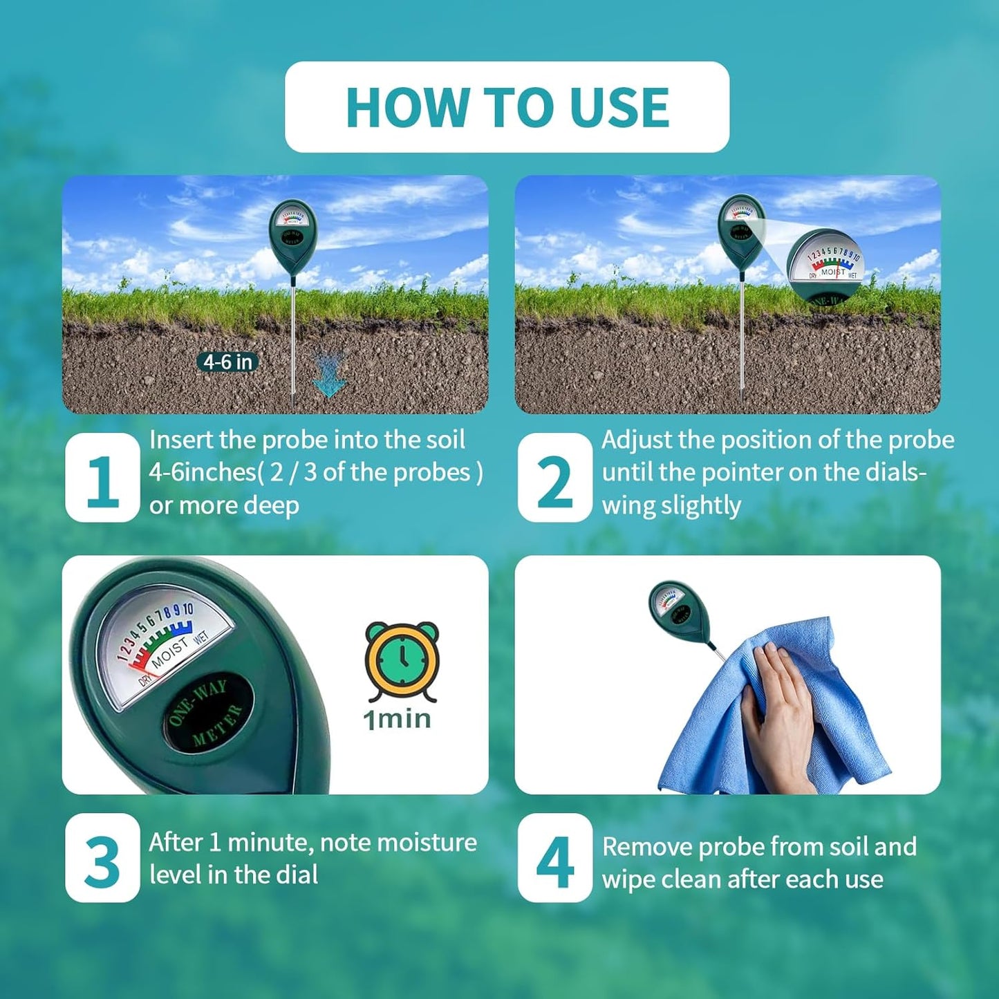 Green Soil Moisture Meter, Soil Tester, Moisture Meter Plants, Soil Moisture Tester, Soil Water Tester for Plants, Plant Moisture Monitor, No Battery Needed (Green, 1 Piece)