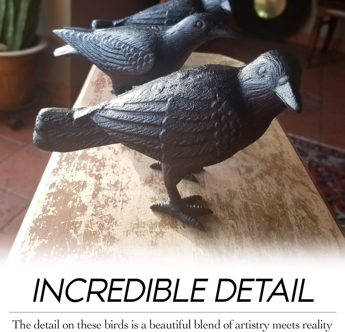 NACH Cast Iron Crow Statue, Head to Side Raven, Large Garden Statues, Crow Garden Sculpture, Bird Figurines Home Decor, Crow Decor, Raven Decor, Black Bird Statue, 4 x 11 x 6.5 inches, JS-90-7115