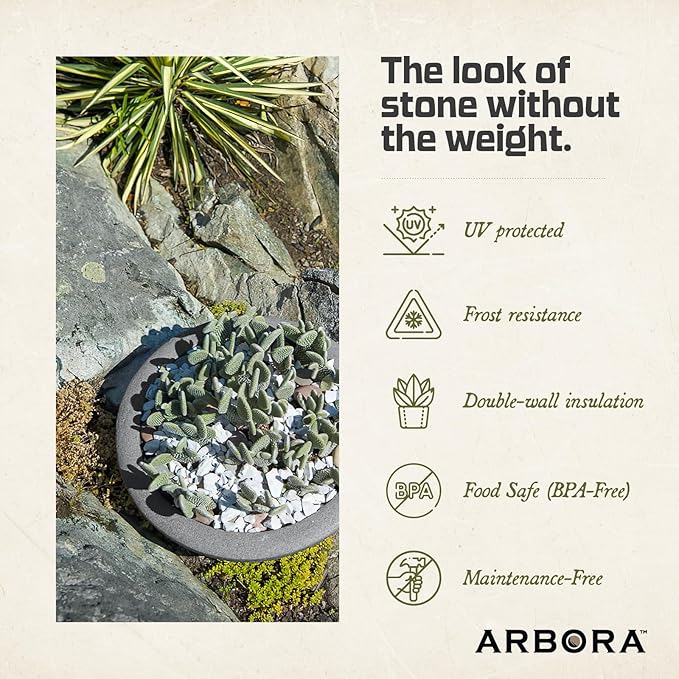 ARBORA 21" Santorini Bowl 2-Pack with Stone Blend Concrete Gray Finish - Polyresin Indoor and Outdoor Planters, Durable, Weatherproof, Lightweight, Large Plant Pots for Patio, Garden, Deck, Entryway