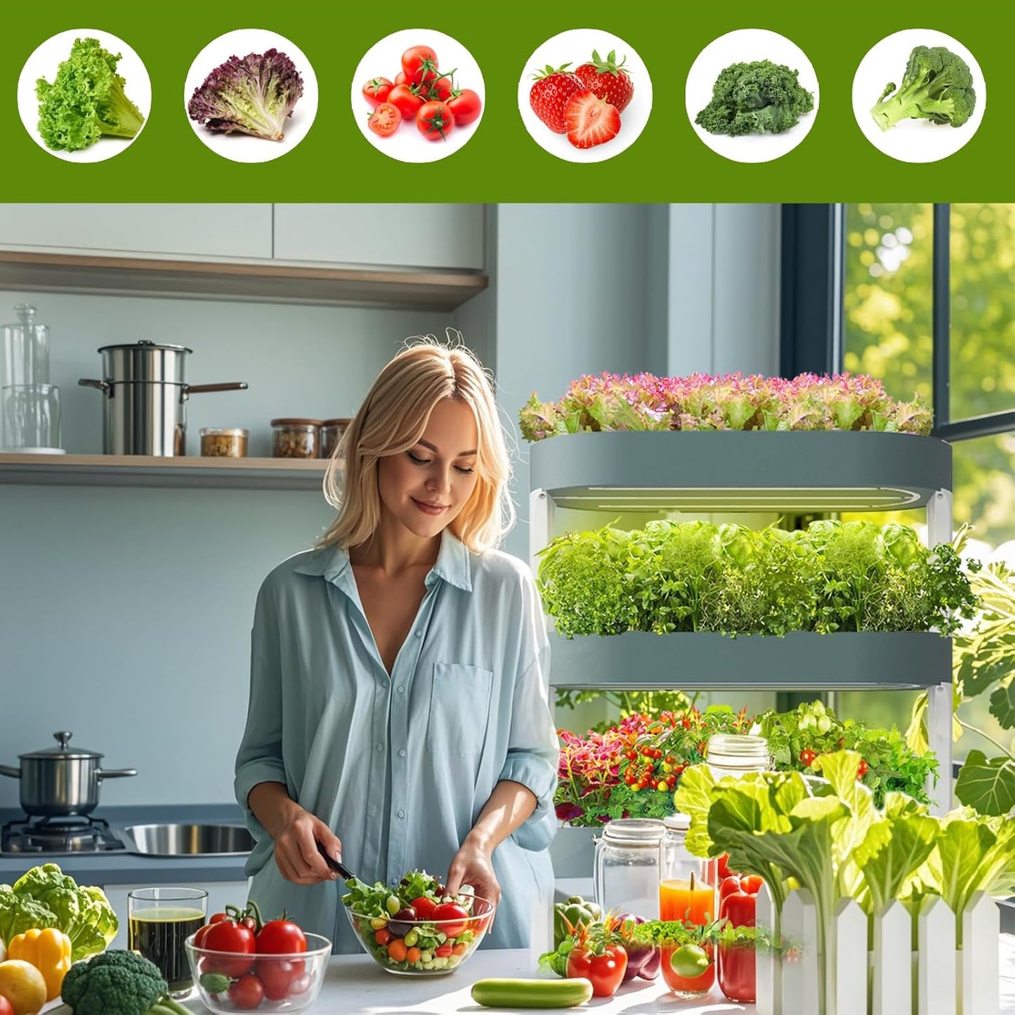 Lyfreen Smart Hydroponics Growing System Kit, 4-Tier Indoor Herb Garden with LED Grow Light & Timer, Vertical Hydroponic Tower for 64 Plants, 36L Self-Watering System for Herbs & Vegetable