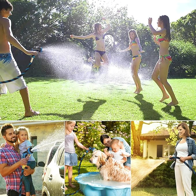 50ft Garden Hose - Water Hoses w/10 Function Spray Nozzle, 2025 New Superior Strength Flexible Hose, 3/4" Brass Connectors- Leakproof Lightweight Water Pipe for Gardening(Blue Black)