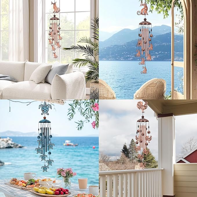 Cat Wind Chimes for Outside, Large Cat Garden Decor Outdoor Wind Chime, Memorial Decor for Women Cat Lover, Kitty Metal 40" Outdoor Windchimes for Lawn, Porch, Patio, Yard, Christmas