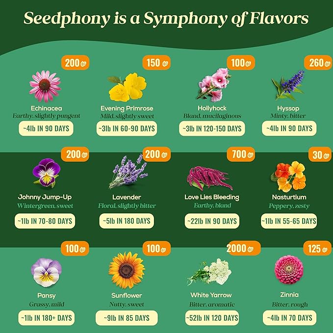 24 Gourmet Culinary Flower Seeds Variety Pack - 7,790+ Non-GMO Heirloom Flower Seeds for Planting Indoor & Outdoor Home Garden - Culinary Flowers Seed Packets for Planting Edible Flowers