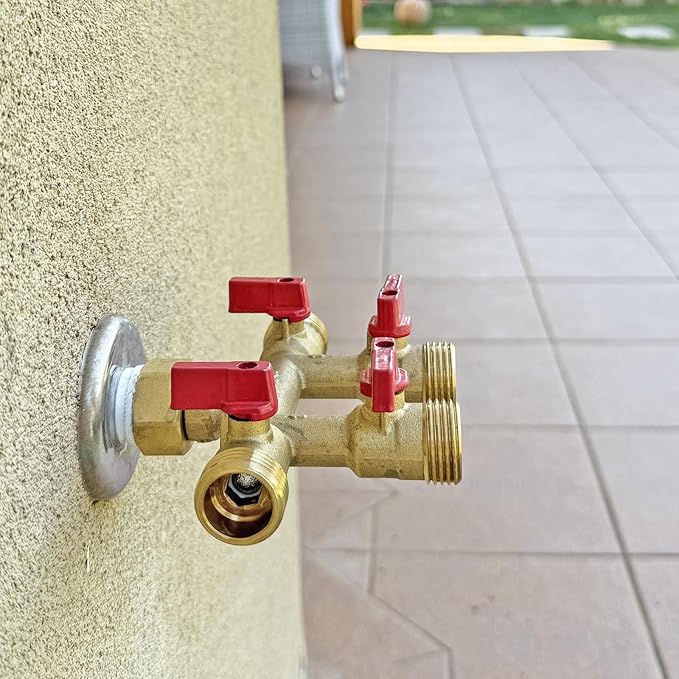 HQMPC Hose Splitter – Heavy-Duty Brass Garden Faucet Connector Garden Hose Splitter 4 Way 3/4" GHT Thread Red Handle