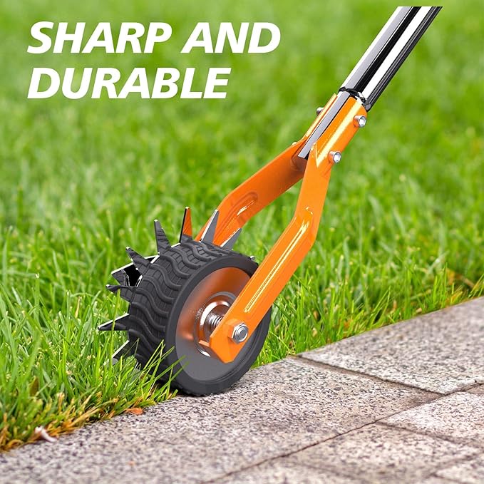 Wheel Rotary Edger Lawn Tool, Sidewalk 66.7Inch Manual Lawn Edger, Grass Edge Trimmer, Adjustable Stainless Steel Handle with Cushion Grip,Soil,Garden and Yard Tool,Orange