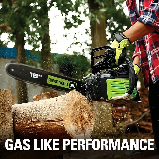Greenworks 80V 18" Brushless Cordless Chainsaw (Great For Tree Felling, Limbing, Pruning, and Firewood) / 75+ Compatible Tools), 2.0Ah Battery and Rapid Charger Included