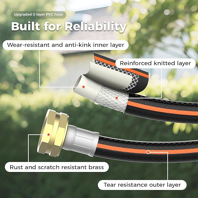 Retractable Garden Hose Reel 1/2 in x 50 ft, Auto-Rewind & Any Length Lock, 180° Swivel Heavy Duty Hose Reel Wall Mount for Outside, 10 Spray Patterns, UV-Resistant