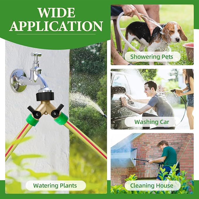 Garden Hose Splitter 2 Valves, Heavy Duty Solid Brass Hose with 2 Extra Rubber Washers, Y Connector Brass Garden Hose Adapter, Water Hose Splitter, Hose Spigot, Zero Leaks & Accessories