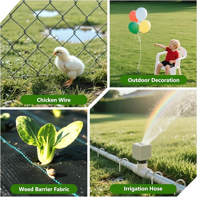 AAGUT 16 Pack Garden Landscape Staples 6 Inch Soaker Hose Stakes 11 Gauge Drip Line Irrigation Stakes Water Hose Hooks Galvanized Lawn U Pins Sod Nails for Chicken Wire, Drip Tubing, Dog Fence