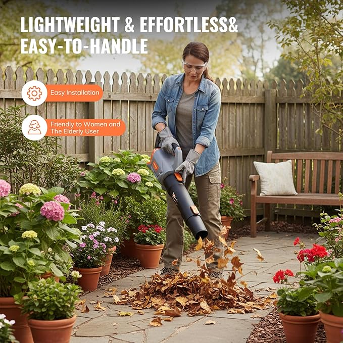 Keenstone Leaf Blowers Cordless, 20V Electric Blower 450CFM with 4.0Ah Battery Powered and Charger, Stepless Speed Control, One-Handed Operated Lightweight Blowers for Patio, Lawn Care, Yard Cleaning