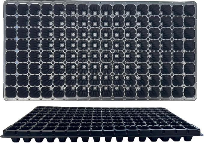 128 Cell Seedling Plastic Nursery Trays, 10 Pack, Thick Durable Germination Plug Trays, 1280 Cells Reusable Plant Propagation