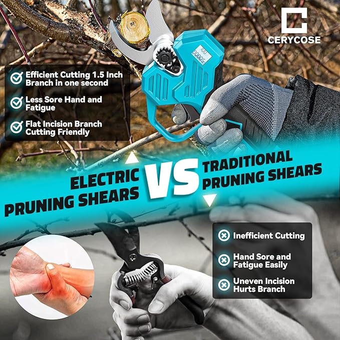 Cordless Electric Pruning Shears Compatible with Makita 18V Battery, 1.5-2-Inch Portable Pole Pruner with LCD Display & Imported SK7 Steel Blades for Gardening Shears