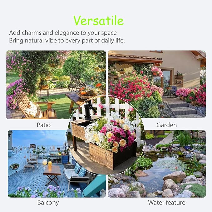 Outdoor Water Fountain,Floor Wooden Rectangular Double-Layer Old-Fashioned Pump Fountain with Flower Box,Plug-in Electric Decorative Hand Pump,Outdoor Water Feature for Garden Patio Backyard