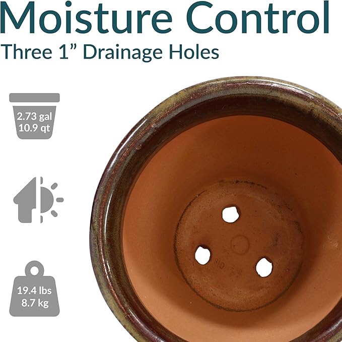 Sunnydaze Large Ceramic Plant Pot - Round Outdoor Glazed Ceramic Planter Pot with Drainage - Studio - Forest Lake Green - 14.5"