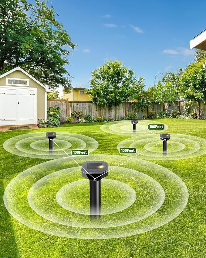 Snake & Mole & Rabbit & Skunk Repellent Solar Powered, 2025 Upgraded Ultrasonic Deterrent, IP65 Waterproof, Gopher Groundhog Chipmunk Raccoon and Vole Repellent & Deterrent for Lawn & Garden, 10 Pack