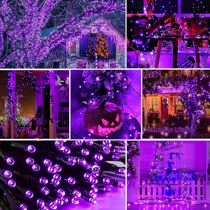 2 Pack Solar String Lights Outdoor, 200 LED Extra-Long 78 FT Solar Lights Outdoor with 8 Lighting Modes, IP65 Waterproof for Halloween, Garedn, Xmas, Balcony, Wedding, Party (Purple)