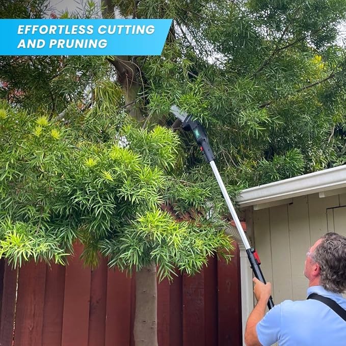 Long Reach 2 in 1 Electric (Corded) Pole Hedge Trimmer & Chainsaw, Telescopic Extension Pole Tool for Garden Pruning and Branch Cutting (Extends to 7 1/2 Feet)