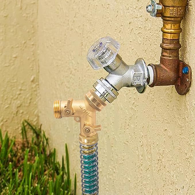 Hourleey 2 Way Hose Splitter, 3/4" Brass Hose Y Splitter with 2 PCS Garden Hose Extension Hose Coiled Spring Protectors and 6 Rubber Washers