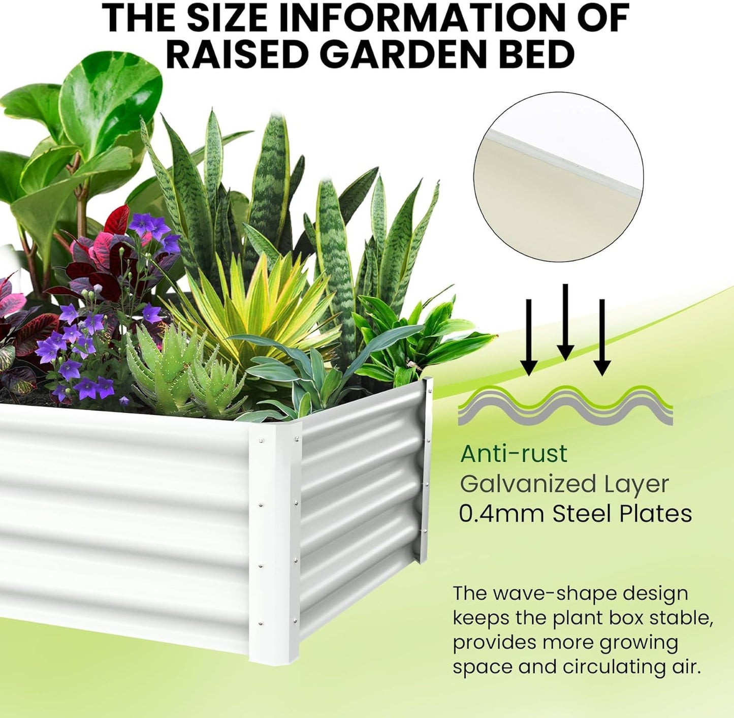 Galvanized Raised Garden Bed, 2 Pcs 6x3x1FT Outdoor Outdoor Planter Boxes with Open Base with Safety Edge and Glove, Elevated Rectangular Planting Bed for Vegetables Flowers Ground Planter, White